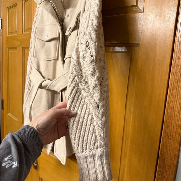 Veronica Beard Beige Utility Jacket with Knit Sleeves - Picture 9 of 10